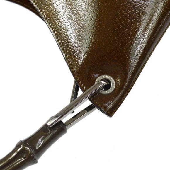 Gucci Vintage Brown Satchel Speckled And Glossy Leather With Bamboo - Picture 6 of 12